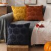 DFXSZ PTK012A16 - Juego de 2 fundas de almohada de otoño de 16 x 16 pulgadas, fundas de almohada de calabaza óxido de otoño, fundas de almohada de felpa suave de lana sintética para silla, sofá,