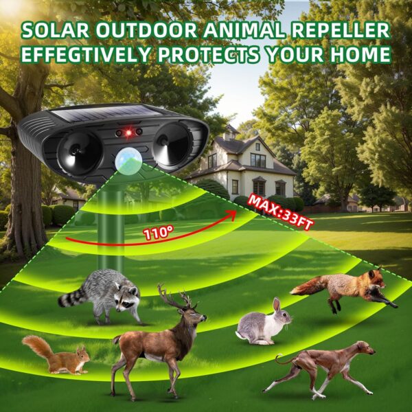Repelente ultrasónico de animales para exteriores, repelente solar de animales con detección de movimiento, disuasorio de gatos, dispositivo repelente de ciervos al aire libre, repelente de coyote,