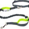 Correa de perro Tuff Mutt con manos libres para correr, caminar, hacer senderismo. Correa elástica duradera de doble asa de 4 pies de largo con costuras reflectantes, cinturón ajustable que se adapta a una cintura de 42 pulgadas.