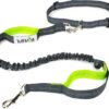 Correa de perro Tuff Mutt con manos libres para correr, caminar, hacer senderismo. Correa elástica duradera de doble asa de 4 pies de largo con costuras reflectantes, cinturón ajustable que se adapta a una cintura de 42 pulgadas.