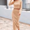 PRETTYGARDEN Conjunto de suéter de 2 piezas para mujer, de punto acanalado, manga larga, falda ajustada, casual, para invierno