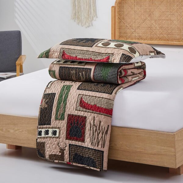 Hailea Juego de ropa de cama rústica con estampado de animales, acogedor y clásico, ligero, reversible, alce, oso, cubrecama para todas las estaciones, decoración de ropa de cama de bosque de campo (tamaño queen)