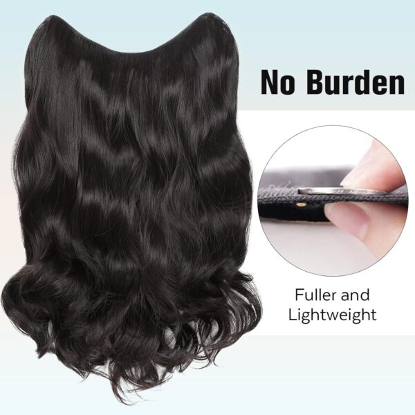 FAVE Extensiones de cabello sintético con clip en forma de V, extensiones de cabello ondulado marrón y negro, extensiones de una pieza con 5 clips de seguridad, extensiones de cabello con clip