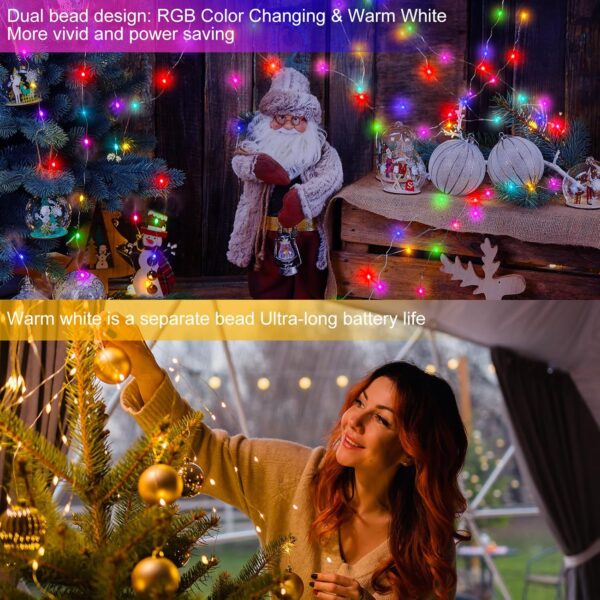 echosari Luces de hadas que funcionan con pilas, 100 LED de 33 pies, 150 modos de escena, luces parpadeantes de alambre plateado con temporizador remoto para dormitorio, árboles, decoración de jardín