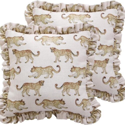 patdrea Fundas de almohada de diseño para sofá de 18 x 18 pulgadas, fundas de almohada de lino vintage con patrón de guepardo y colgante de lujo, fundas de almohada decorativas de granja para cama,