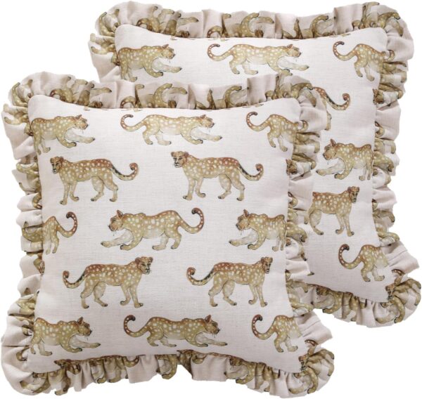 patdrea Fundas de almohada de diseño para sofá de 18 x 18 pulgadas, fundas de almohada de lino vintage con patrón de guepardo y colgante de lujo, fundas de almohada decorativas de granja para cama,