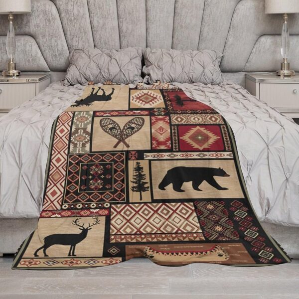 Manta rústica de franela de oso, estilo vintage, estilo campestre, cabaña, montaña, granja, para sofá, silla y cama, 30 x 40 pulgadas
