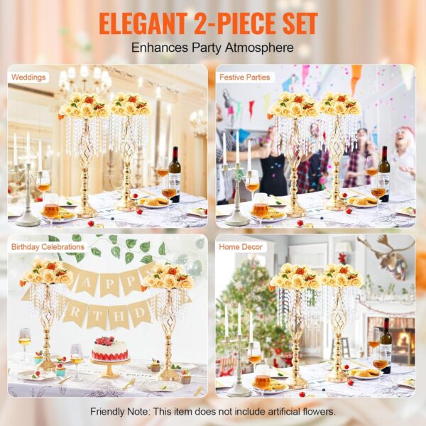 VEVOR Centro de mesa de boda de metal dorado, cristal, 2 piezas 55cm/21.65"