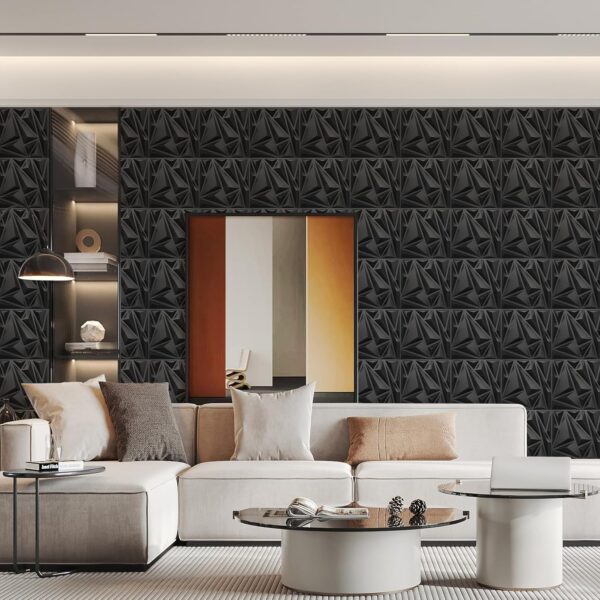 STICKGOO Paquete de 33 paneles de pared 3D para decoración de pared interior, diseño de diamante negro, decoración de pared decorativa de 12 x 12 pulgadas, paneles de pared modernos para sala de