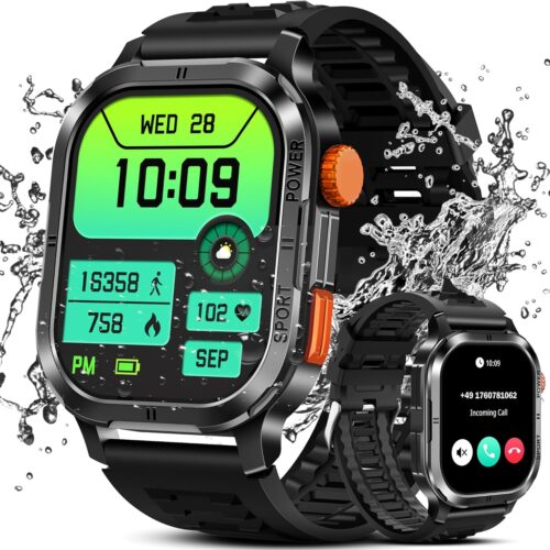 Reloj inteligente militar para hombre (respuesta/hacer llamadas), reloj inteligente AMOLED de 2.13 pulgadas para Android e iOS, reloj de fitness impermeable 5ATM con más de 123 modos