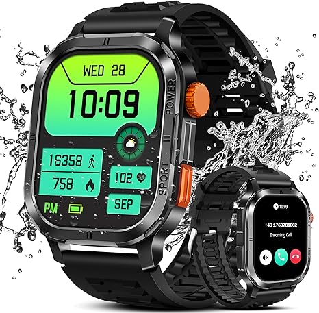 Reloj inteligente militar para hombre (respuesta/hacer llamadas), reloj inteligente AMOLED de 2.13 pulgadas para Android e iOS, reloj de fitness impermeable 5ATM con más de 123 modos