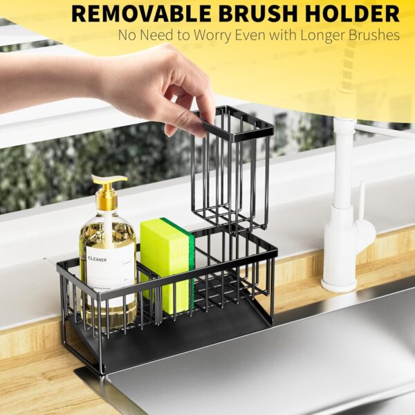 Cisily Organizador para fregadero de cocina con soporte alto para cepillos, soporte de esponja para fregadero, 304 inoxidable inoxidable, dispensador de jabón para encimera de cocina, decoración de