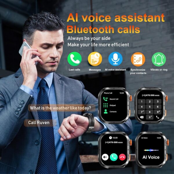 Reloj inteligente militar para hombre (respuesta/hacer llamadas), reloj inteligente AMOLED de 2.13 pulgadas para Android e iOS, reloj de fitness impermeable 5ATM con más de 123 modos