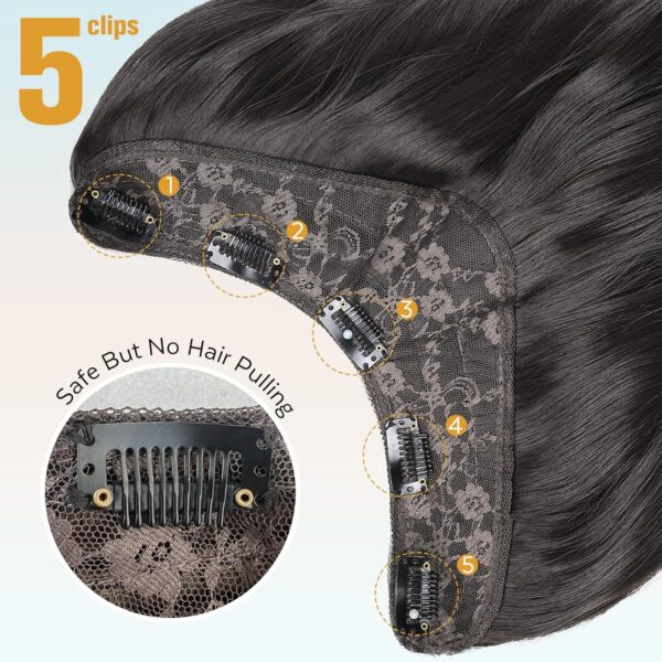 FAVE Extensiones de cabello sintético con clip en forma de V, extensiones de cabello ondulado marrón y negro, extensiones de una pieza con 5 clips de seguridad, extensiones de cabello con clip
