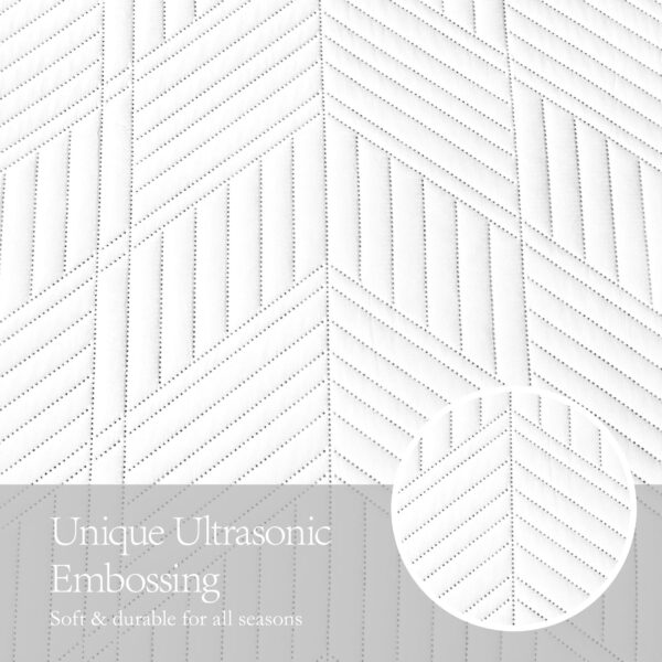 Juego de ropa de cama tamaño Queen, juego de edredón ultrasónico blanco de microfibra reversible, ligero, suave, moderno, geométrico, para todas las estaciones (1 edredón, 2 fundas de