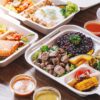 Freshware Recipientes compostables para alimentos con cubierta de almeja [paquete de 50 unidades de 8 x 8 pulgadas), contenedores desechables para llevar, cajas biodegradables de caña de azúcar para