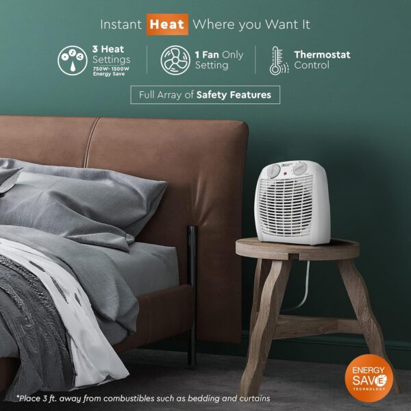Comfort Zone Calentador de espacio interior con termostato ajustable, forzado por ventilador, eléctrico, protección contra sobrecalentamiento, interruptor de seguridad de vuelco, eficiencia