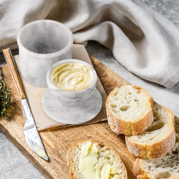 Mantequilla con tapa, manteca suave para untar, manteca francesa de mármol para dejar en la encimera, mantequilla, decoración del hogar y cocina para encimera (blanco gris, grande)