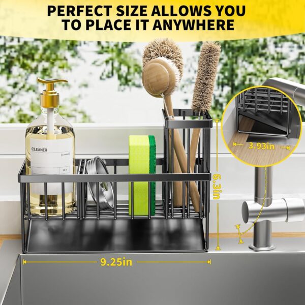 Cisily Organizador para fregadero de cocina con soporte alto para cepillos, soporte de esponja para fregadero, 304 inoxidable inoxidable, dispensador de jabón para encimera de cocina, decoración de