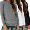 SUNBS Paquete de 3 camisas de manga larga para mujer, ajuste holgado, camisetas de otoño, ropa de moda, camisetas básicas de cuello redondo 2025