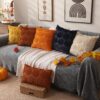 DFXSZ PTK012A16 - Juego de 2 fundas de almohada de otoño de 16 x 16 pulgadas, fundas de almohada de calabaza óxido de otoño, fundas de almohada de felpa suave de lana sintética para silla, sofá,