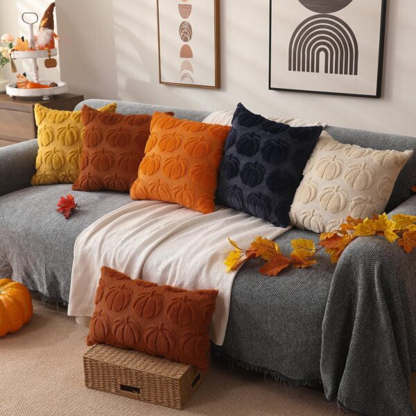 DFXSZ PTK012A16 - Juego de 2 fundas de almohada de otoño de 16 x 16 pulgadas, fundas de almohada de calabaza óxido de otoño, fundas de almohada de felpa suave de lana sintética para silla, sofá,