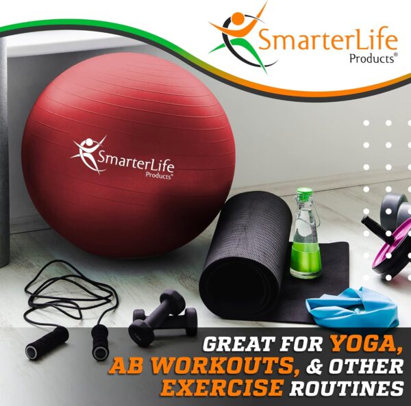 SmarterLife - Pelota de yoga y ejercicio para fitness, equilibrio, estabilidad o embarazo, pelota para entrenamiento de tronco y terapia física, silla para oficina, no se estalla y es antideslizante