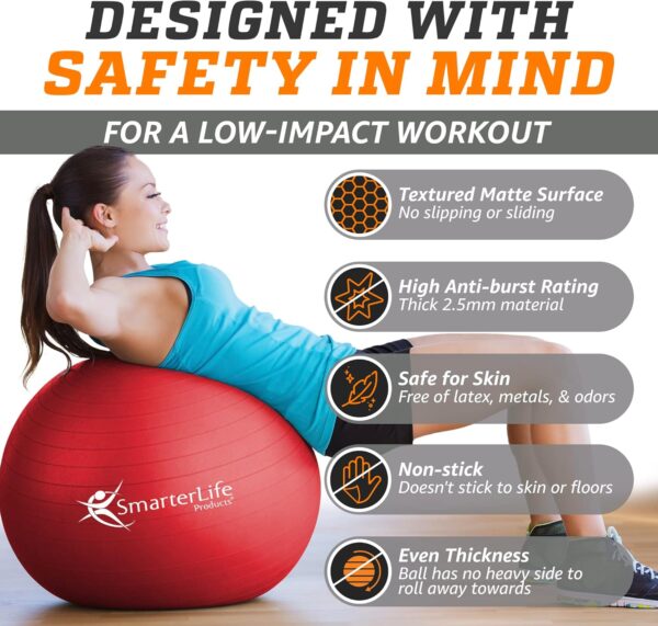 SmarterLife - Pelota de yoga y ejercicio para fitness, equilibrio, estabilidad o embarazo, pelota para entrenamiento de tronco y terapia física, silla para oficina, no se estalla y es antideslizante
