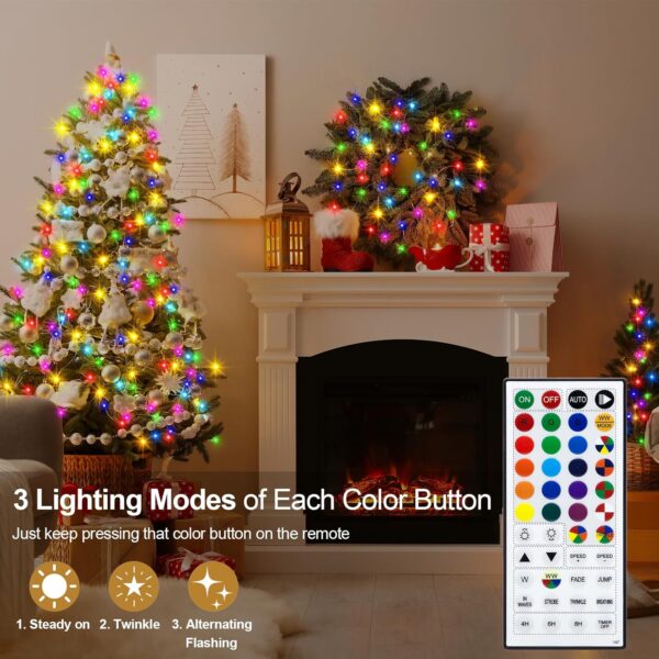 echosari Luces de hadas que funcionan con pilas, 100 LED de 33 pies, 150 modos de escena, luces parpadeantes de alambre plateado con temporizador remoto para dormitorio, árboles, decoración de jardín