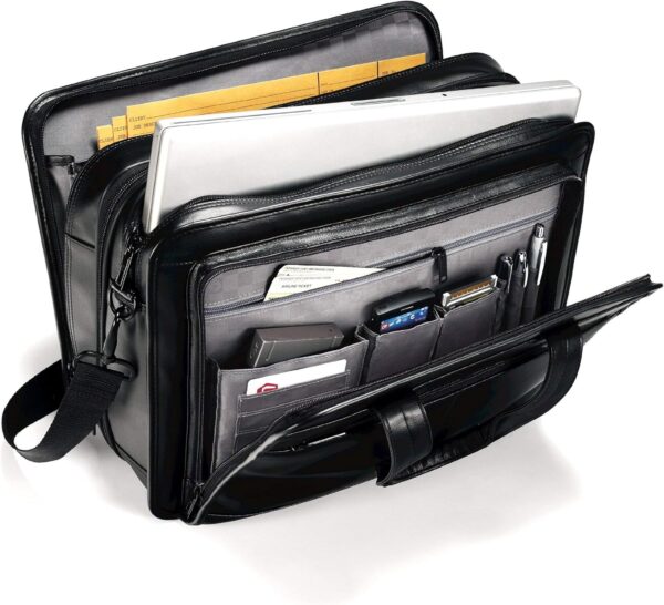 Samsonite Maletín extensible de cuero de 17 pulgadas, Negro -, Maletín extensible de cuero