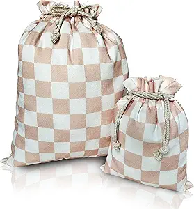 Bolsas de regalo con cordón de ajuste, 20 pulgadas, grandes, 12 pulgadas, pequeñas, lona de alta calidad, envoltura de tela reutilizable para todas las ocasiones, cumpleaños, baby shower, damas, rosa