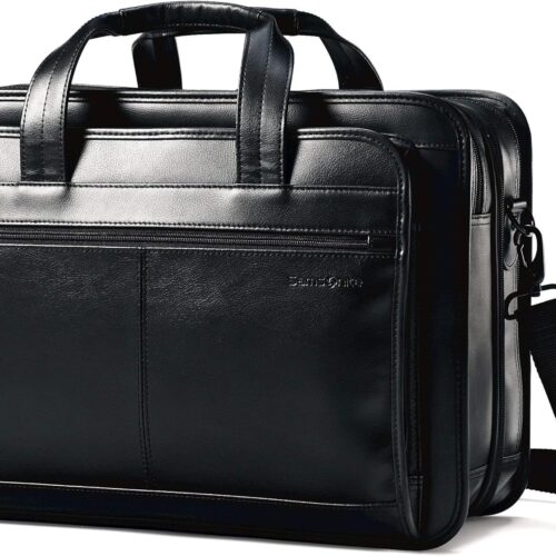 Samsonite Maletín extensible de cuero de 17 pulgadas, Negro -, Maletín extensible de cuero