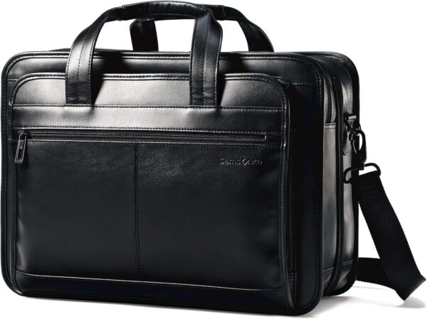 Samsonite Maletín extensible de cuero de 17 pulgadas, Negro -, Maletín extensible de cuero