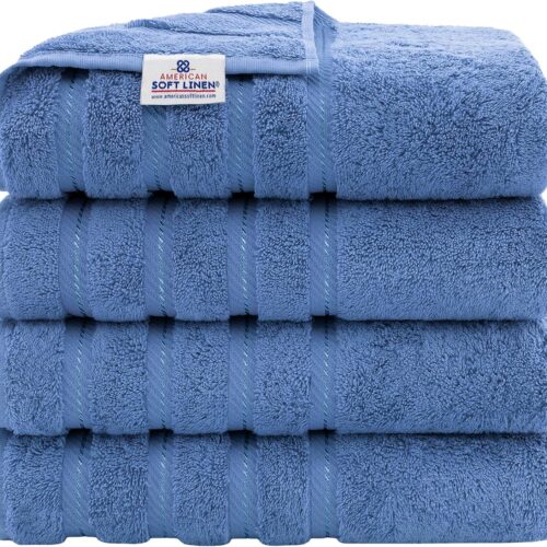 American Soft Linen - Juego de 4 toallas de baño, 100% de algodón turco de 27 x 54 pulgadas, toallas de baño extragrandes, toallas para ducha, color azul eléctrico