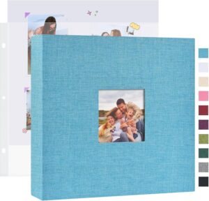 Mublalbum Álbum de fotos DIY de 10 x 10 pulgadas con 20 fundas de plástico, 40 páginas, cubierta de lino, carpeta de 3 anillos para boda, bebé, familia y proyectos de bricolaje (azul)