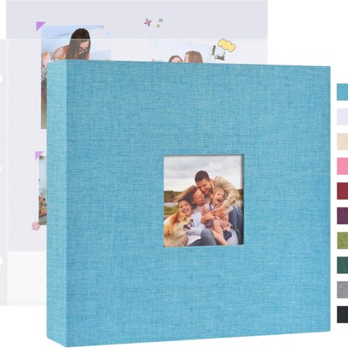 Mublalbum Álbum de fotos DIY de 10 x 10 pulgadas con 20 fundas de plástico, 40 páginas, cubierta de lino, carpeta de 3 anillos para boda, bebé, familia y proyectos de bricolaje (azul)