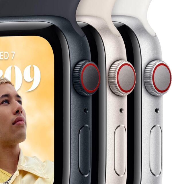 Apple Reloj inteligente SE (2.ª generación) [GPS de 1.575 in] con caja de aluminio Starlight y correa deportiva Starlight - S/M. Monitor de fitness y sueño, detección de choques, monitor de frecuencia
