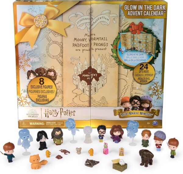 Wizarding World Harry Potter, calendario de Adviento de micro momentos mágicos que brillan en la oscuridad 2024, 24 juguetes sorpresa, calendario de cuenta regresiva de Navidad para mayores de 6 años