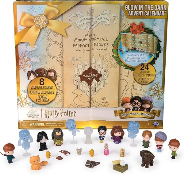 Wizarding World Harry Potter, calendario de Adviento de micro momentos mágicos que brillan en la oscuridad 2024, 24 juguetes sorpresa, calendario de cuenta regresiva de Navidad para mayores de 6 años