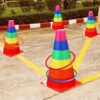 Leitee Juego de 6 juegos de lanzamiento de anillos de maíz de caramelo, conos de plástico, juego de lanzamiento de anillo, mini juego de lanzamiento de conos de tráfico para entrenamiento deportivo,