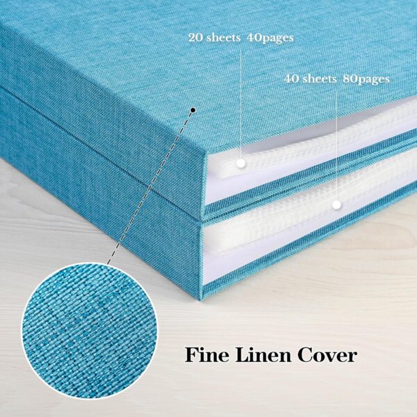 Mublalbum Álbum de fotos DIY de 10 x 10 pulgadas con 20 fundas de plástico, 40 páginas, cubierta de lino, carpeta de 3 anillos para boda, bebé, familia y proyectos de bricolaje (azul)