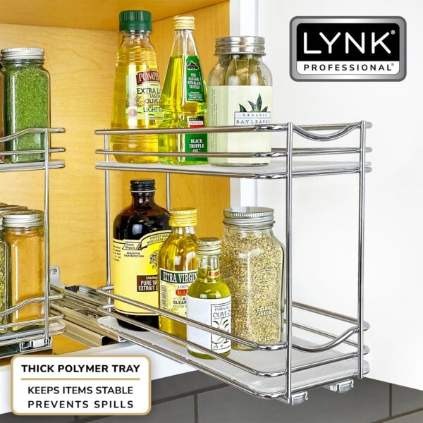 LYNK PROFESSIONAL® - Organizador extraíble de especias para armario, 4-1/4 pulgadas de ancho, estante deslizante, organizador de especias, 2 niveles, cromado