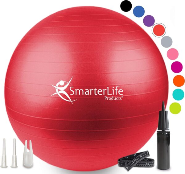 SmarterLife - Pelota de yoga y ejercicio para fitness, equilibrio, estabilidad o embarazo, pelota para entrenamiento de tronco y terapia física, silla para oficina, no se estalla y es antideslizante