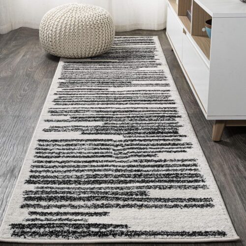 JONATHAN Y MOH207A-28 Khalil - Alfombra moderna a rayas bereberes para interiores, estilo granja, bohemio, minimalista, a rayas, fácil de limpiar, para dormitorio, cocina, sala de estar, no se