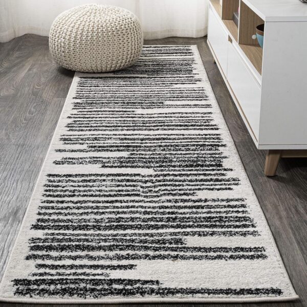 JONATHAN Y MOH207A-28 Khalil - Alfombra moderna a rayas bereberes para interiores, estilo granja, bohemio, minimalista, a rayas, fácil de limpiar, para dormitorio, cocina, sala de estar, no se